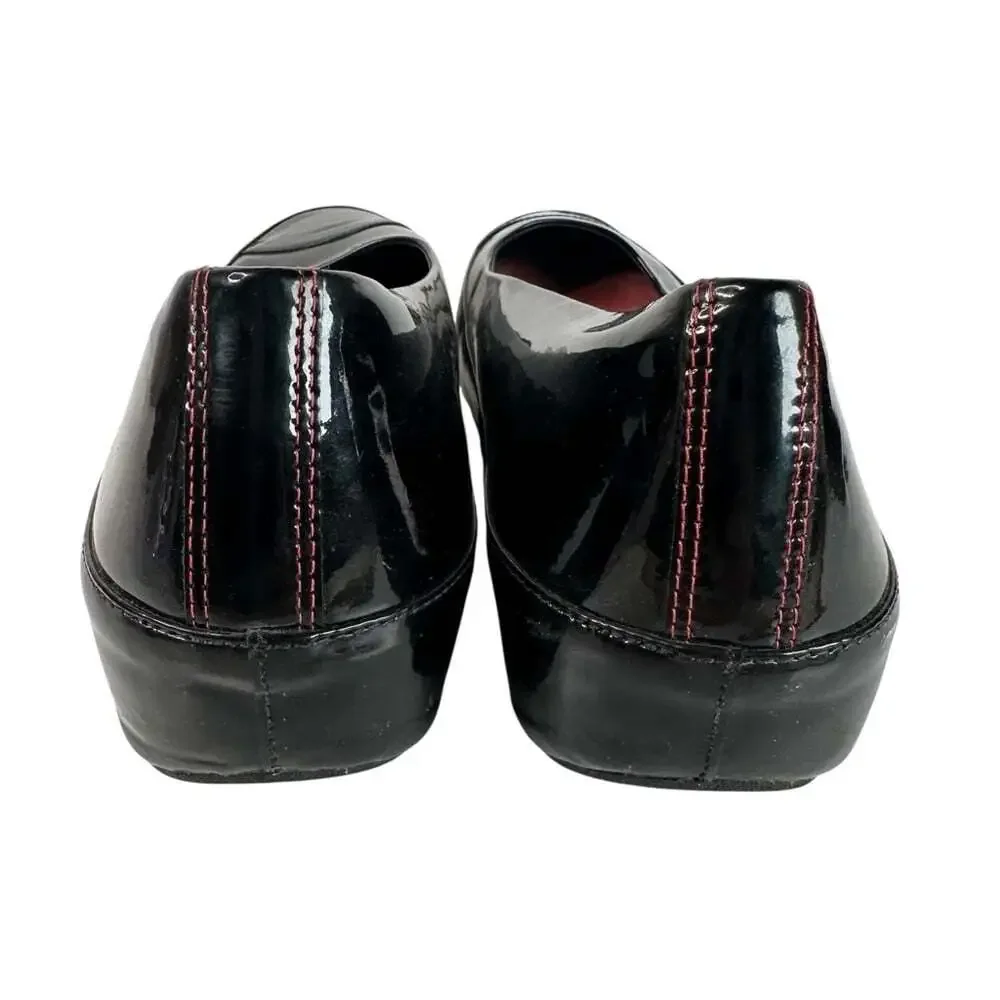 FitFlop Womens Due Patent Ballet Flats Black Leather Platform Comfort Size 11